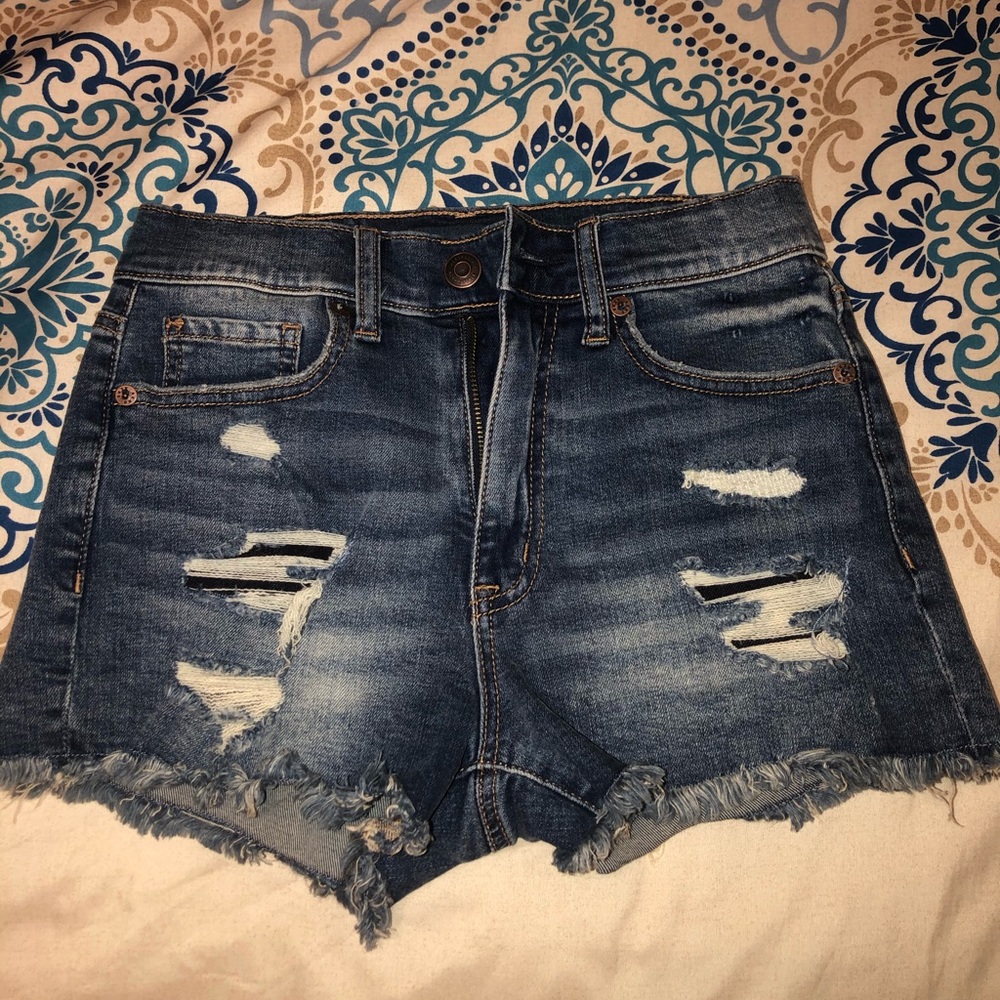 Aeropostale blue ripped jean shorts